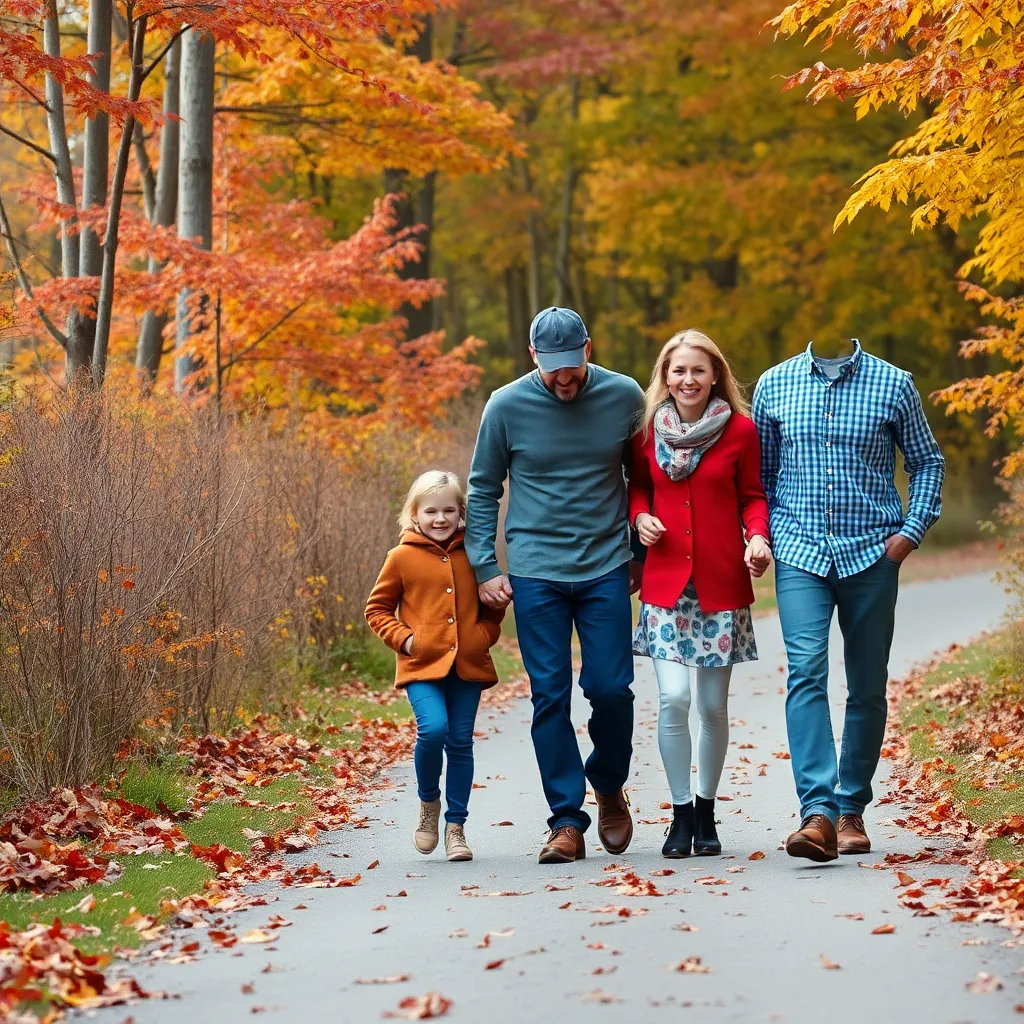 A family walking together in a New England setting, representing support and recovery